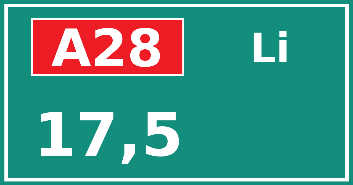 Hectometerbord A28 17,5 zijde Li