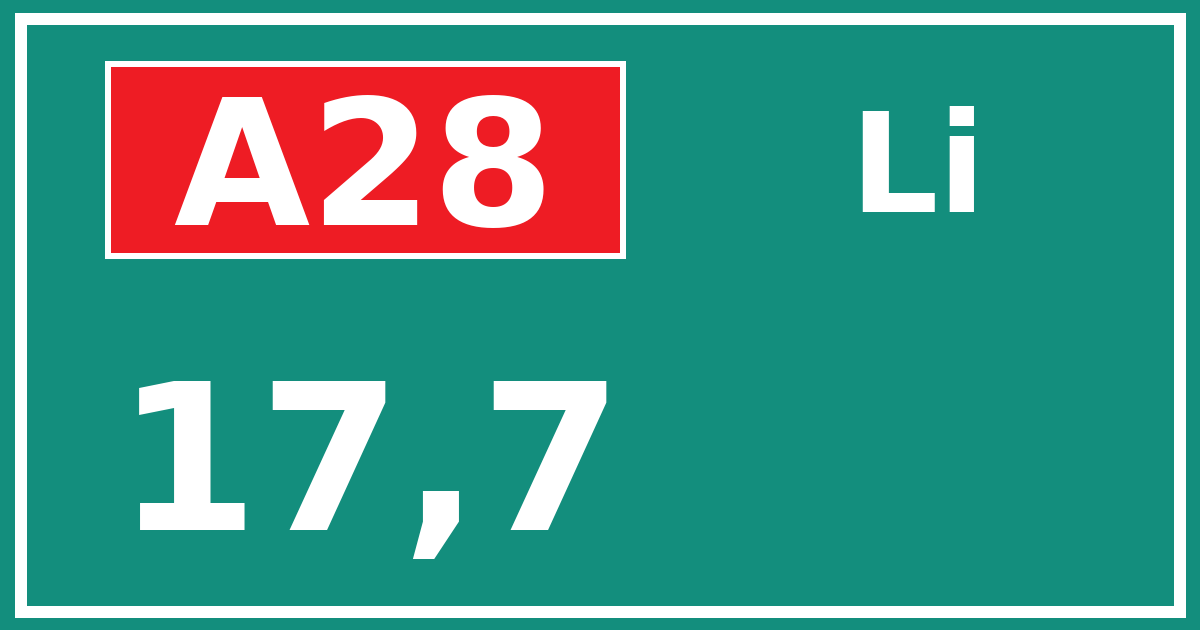 Hectometerbord A28 17,7 zijde Li