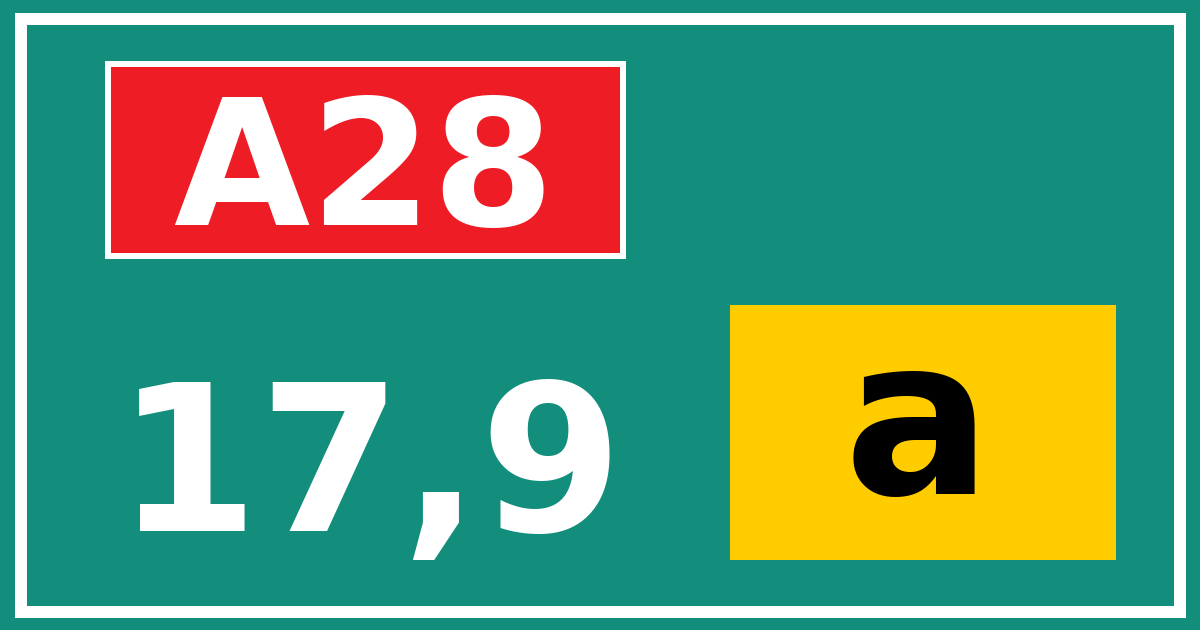 Hectometerbord A28 17,9 letter a