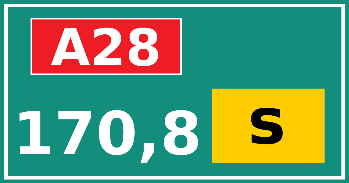 Hectometerbord A28 170,8 letter s