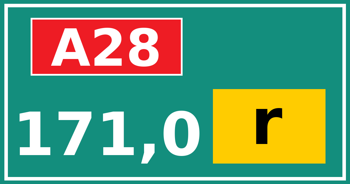 Hectometerbord A28 171,0 letter r