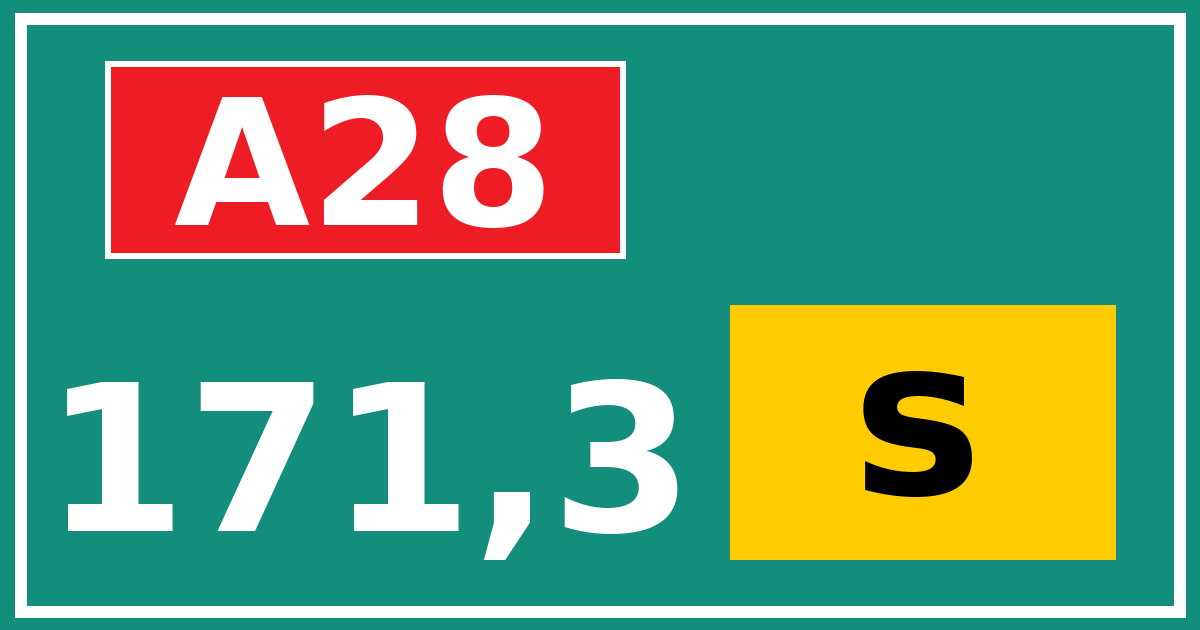 Hectometerbord A28 171,3 letter s