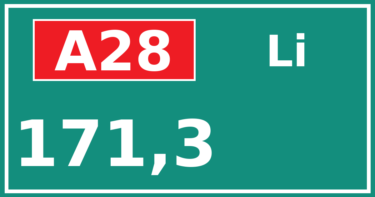 Hectometerbord A28 171,3 zijde Li