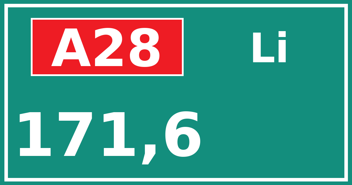 Hectometerbord A28 171,6 zijde Li