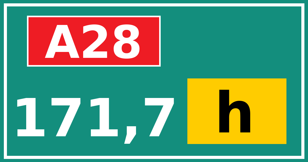 Hectometerbord A28 171,7 letter h