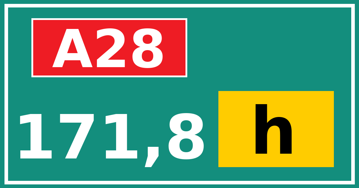 Hectometerbord A28 171,8 letter h