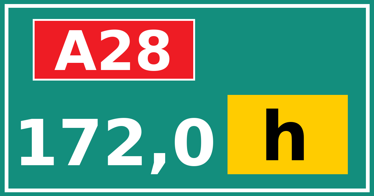 Hectometerbord A28 172,0 letter h