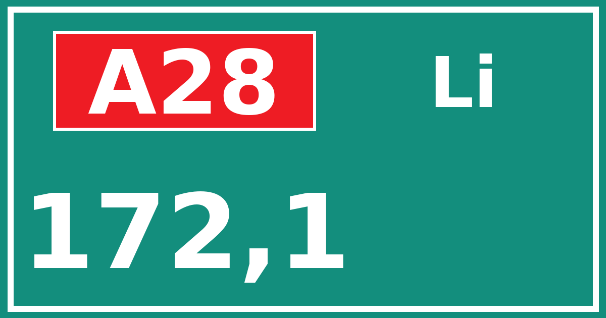 Hectometerbord A28 172,1 zijde Li