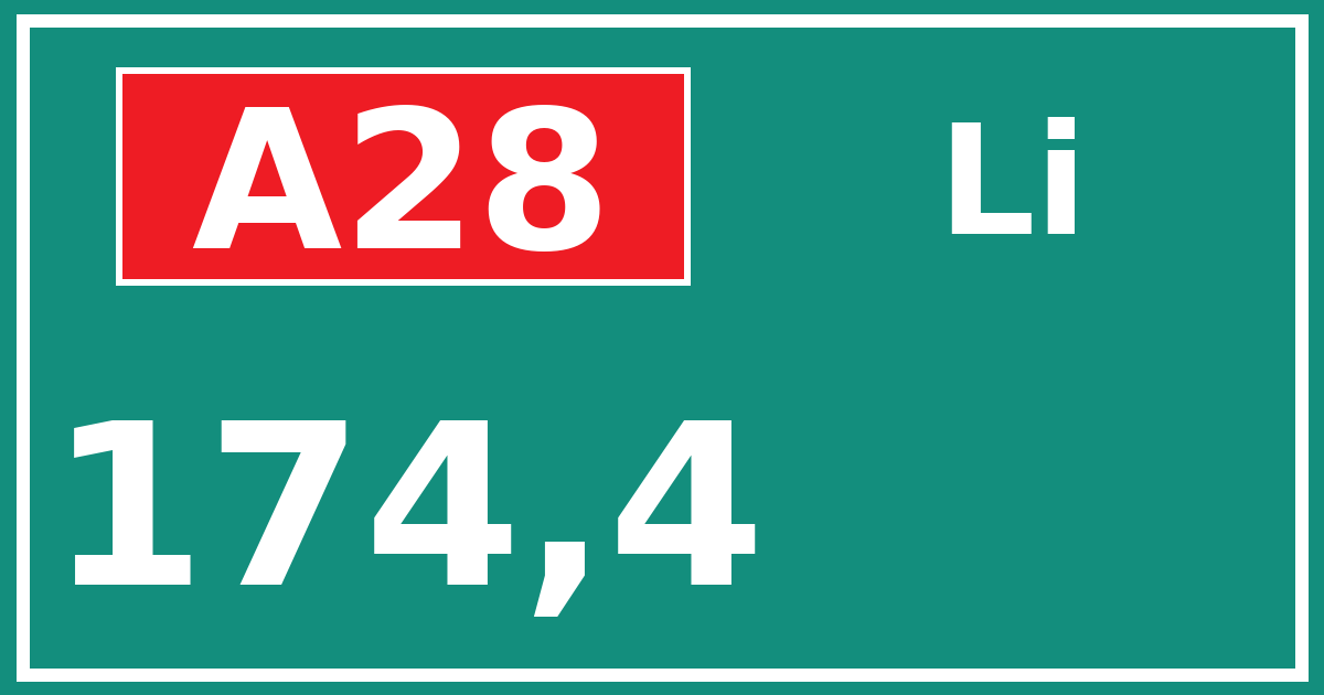 Hectometerbord A28 174,4 zijde Li