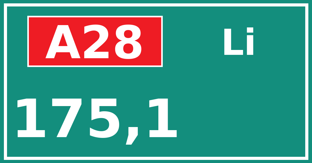 Hectometerbord A28 175,1 zijde Li