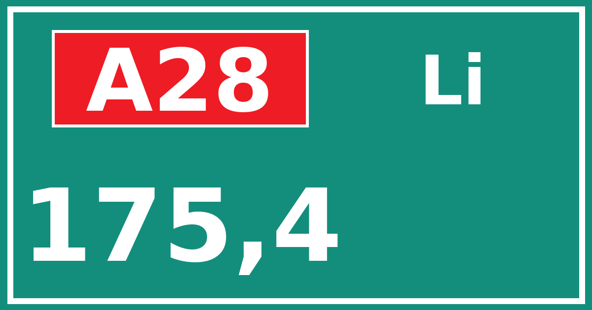 Hectometerbord A28 175,4 zijde Li