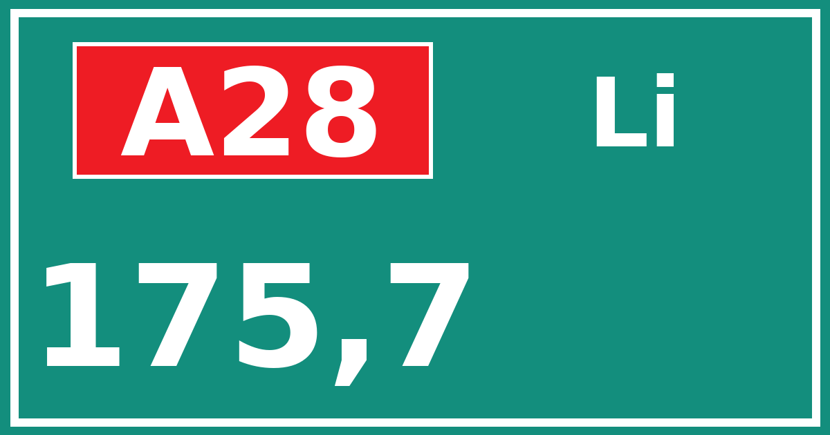 Hectometerbord A28 175,7 zijde Li