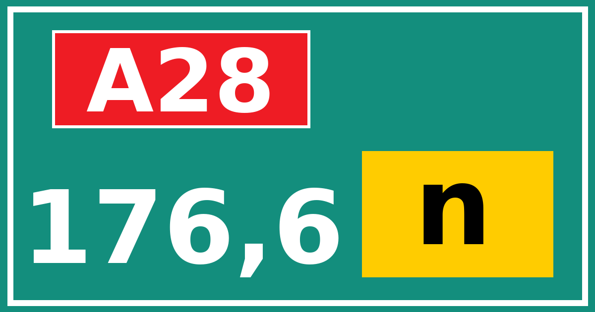 Hectometerbord A28 176,6 letter n