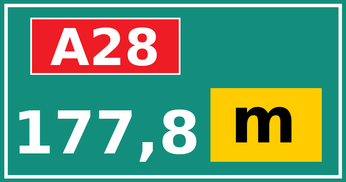 Hectometerbord A28 177,8 letter m