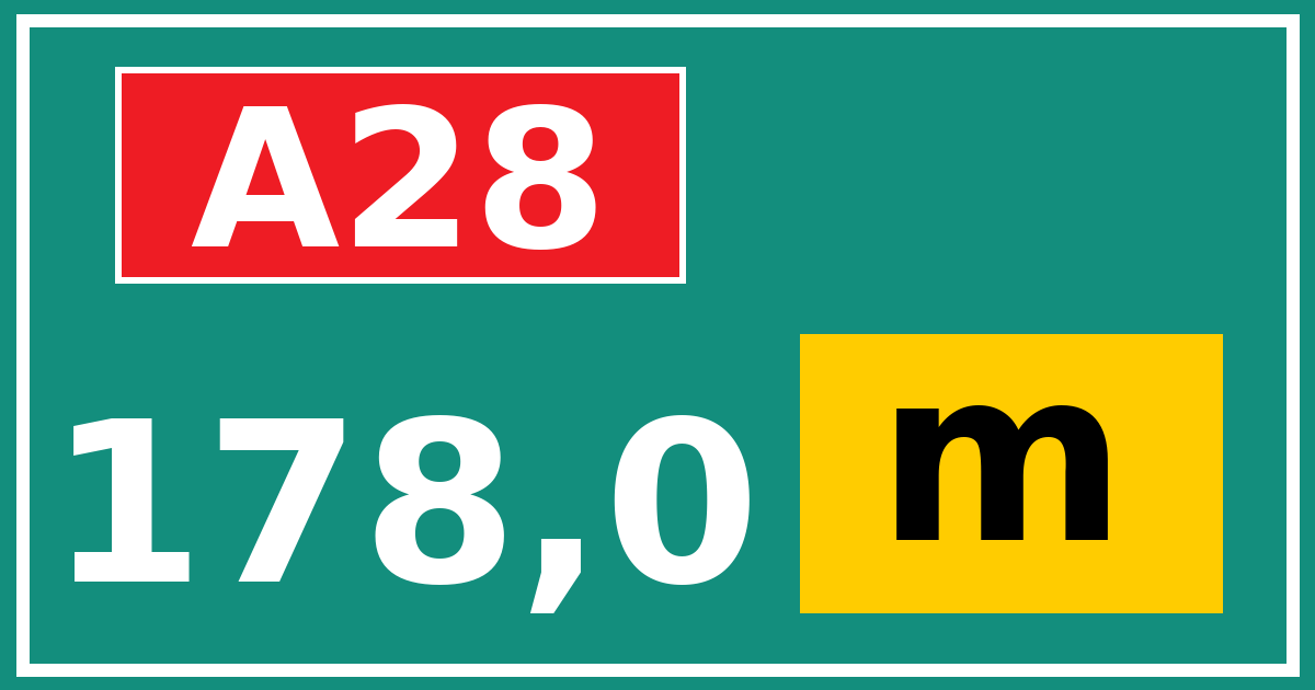 Hectometerbord A28 178,0 letter m