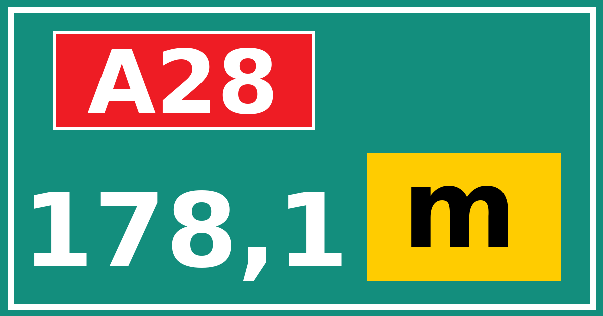 Hectometerbord A28 178,1 letter m