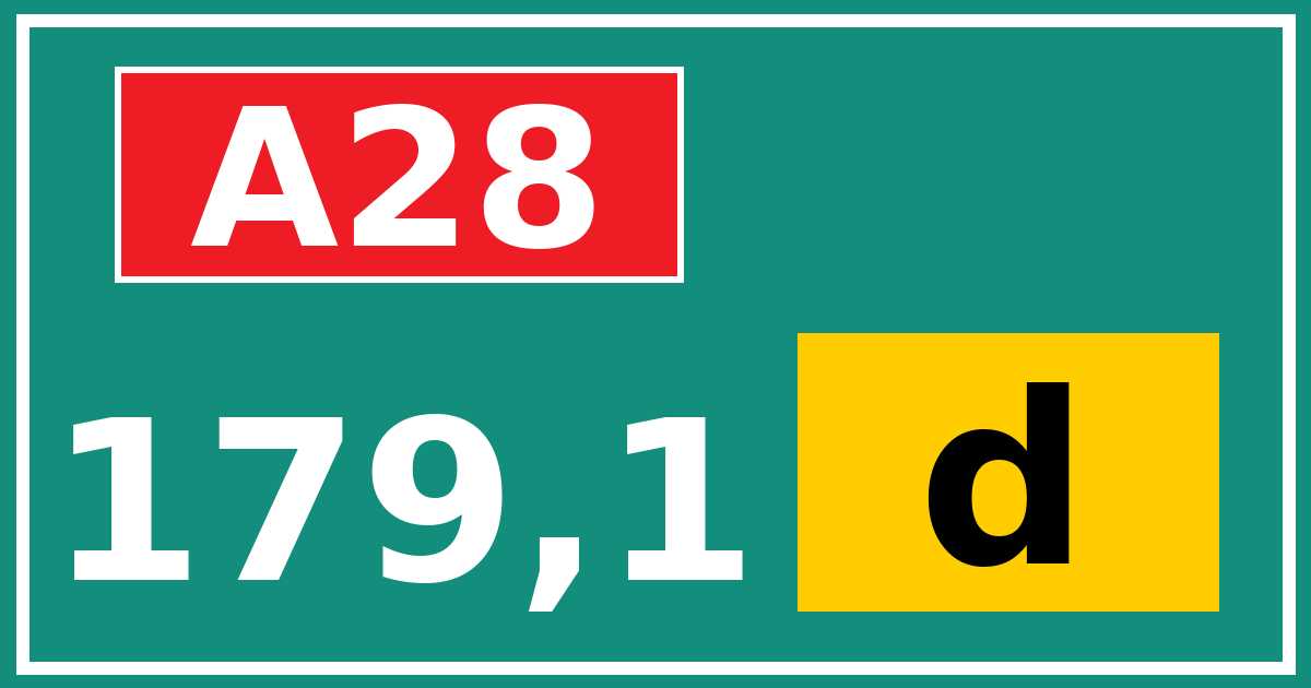 Hectometerbord A28 179,1 letter d