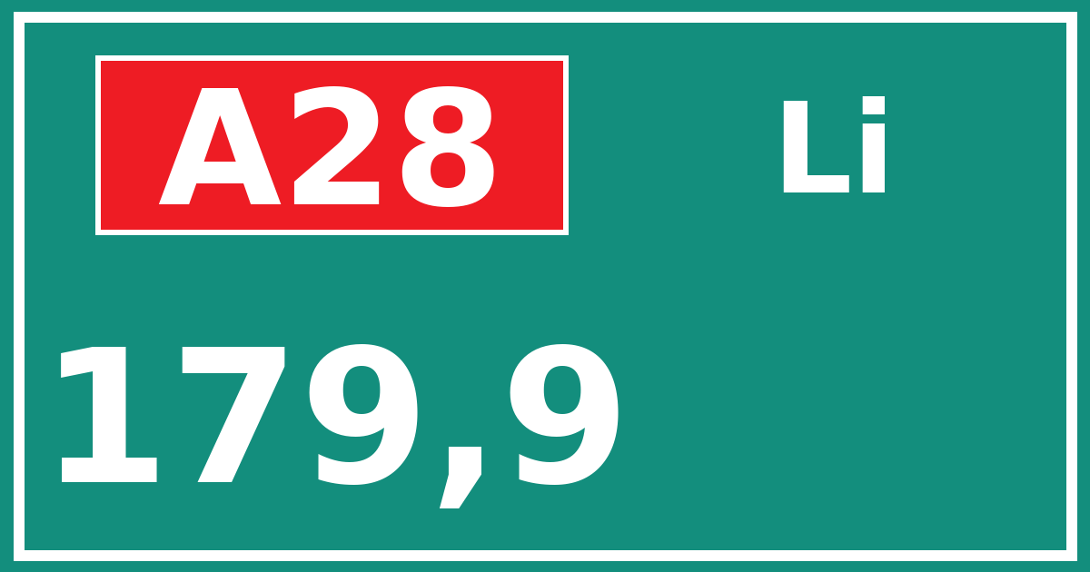 Hectometerbord A28 179,9 zijde Li