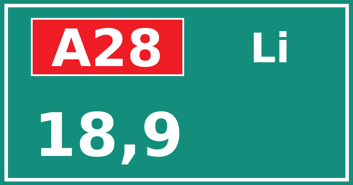 Hectometerbord A28 18,9 zijde Li