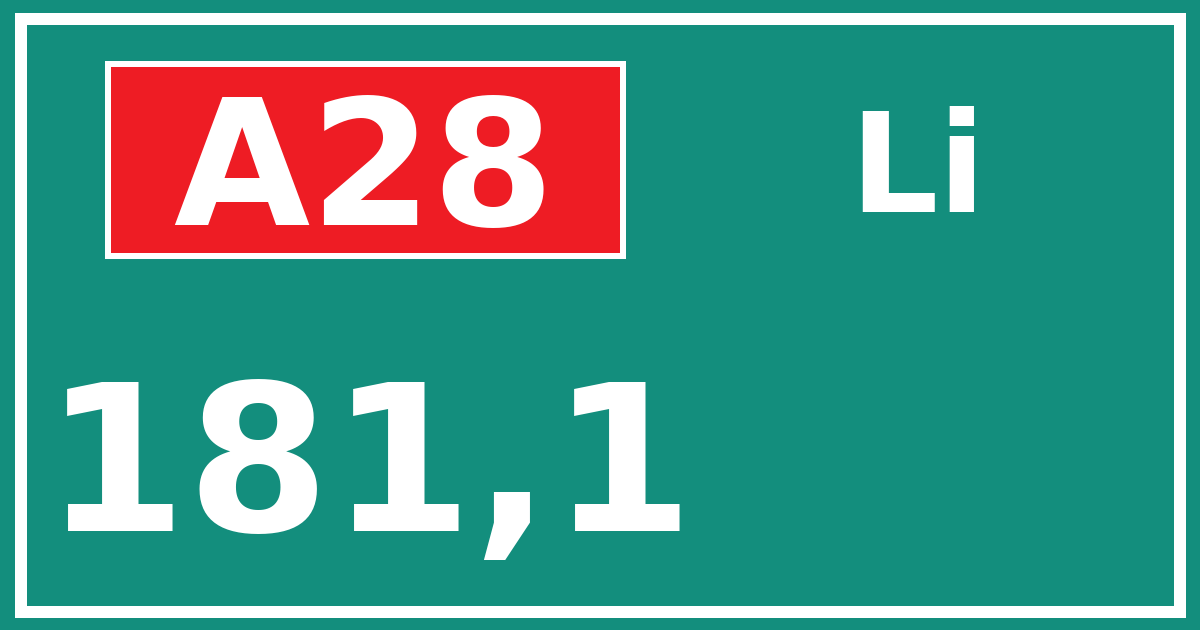 Hectometerbord A28 181,1 zijde Li