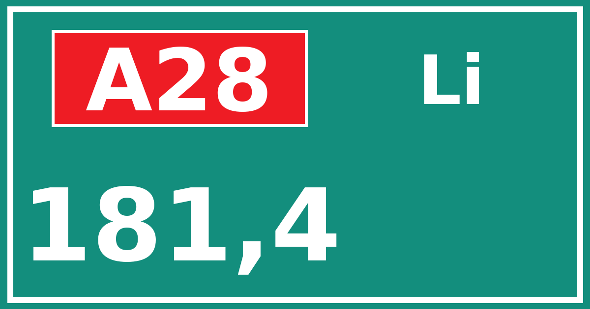 Hectometerbord A28 181,4 zijde Li