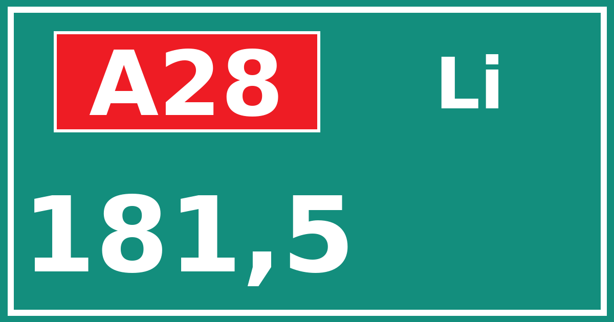 Hectometerbord A28 181,5 zijde Li