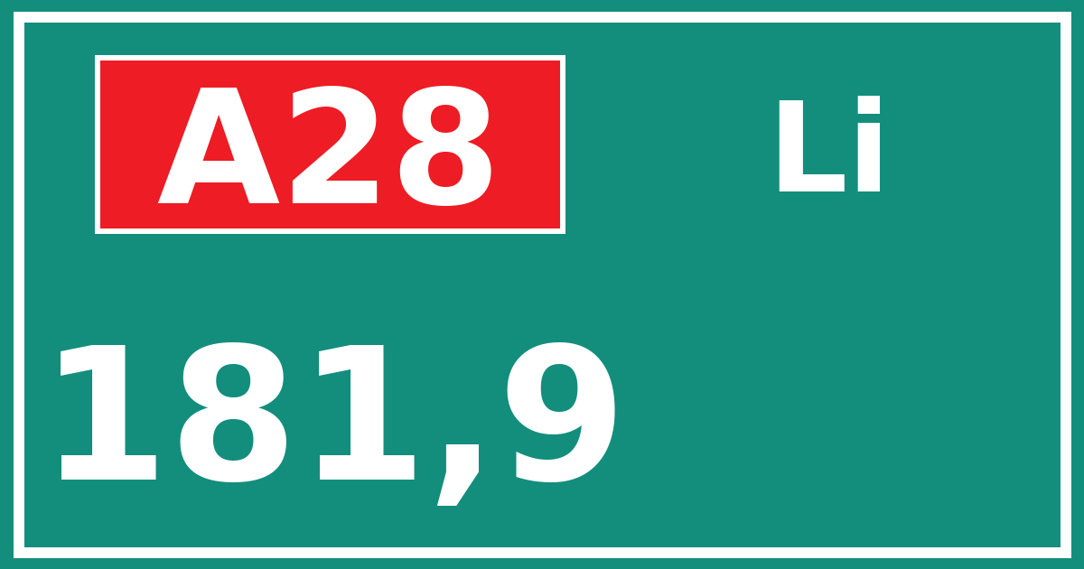 Hectometerbord A28 181,9 zijde Li