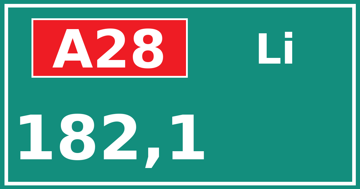 Hectometerbord A28 182,1 zijde Li