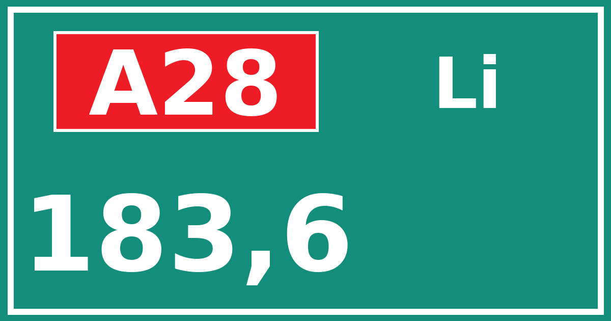 Hectometerbord A28 183,6 zijde Li