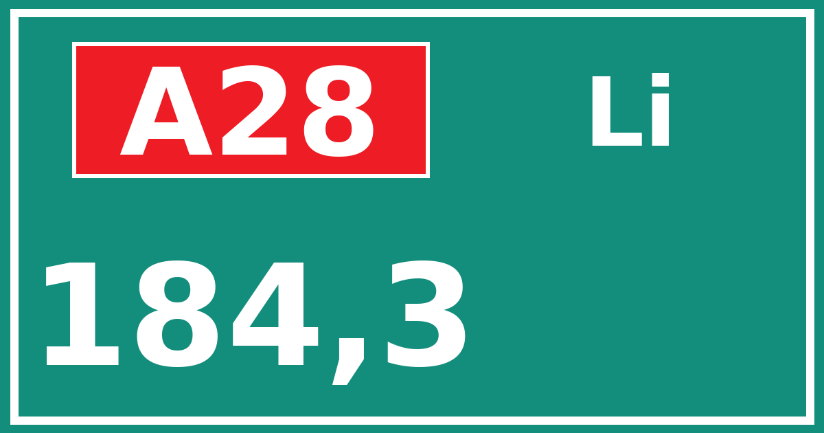 Hectometerbord A28 184,3 zijde Li
