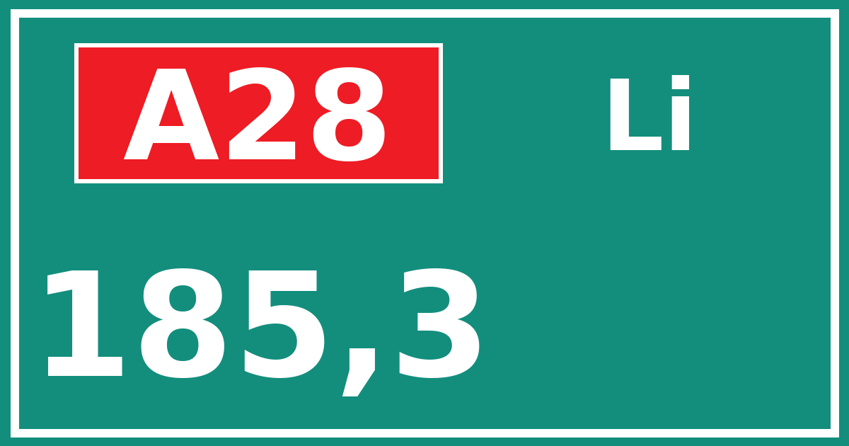 Hectometerbord A28 185,3 zijde Li