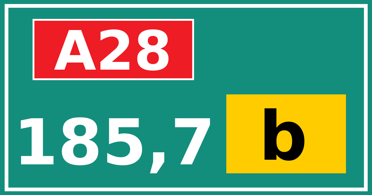 Hectometerbord A28 185,7 letter b