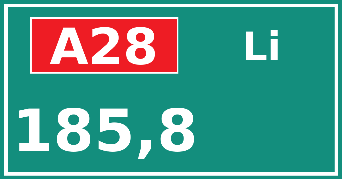 Hectometerbord A28 185,8 zijde Li