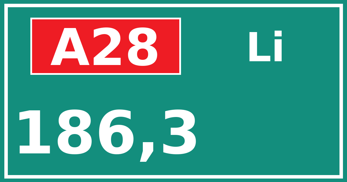 Hectometerbord A28 186,3 zijde Li