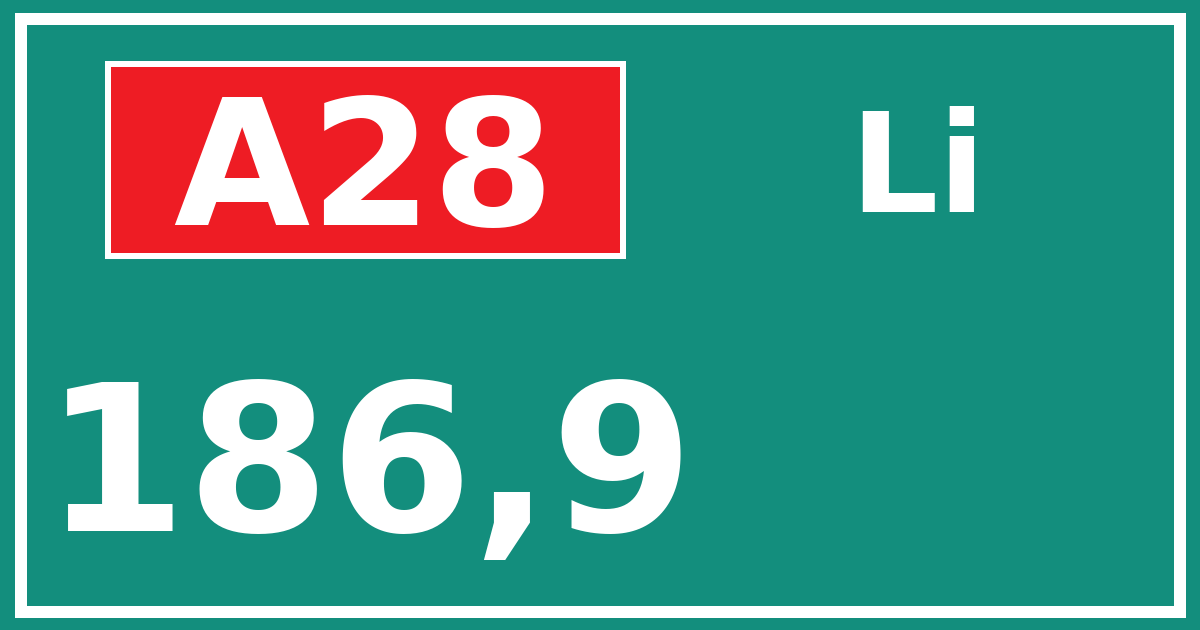 Hectometerbord A28 186,9 zijde Li