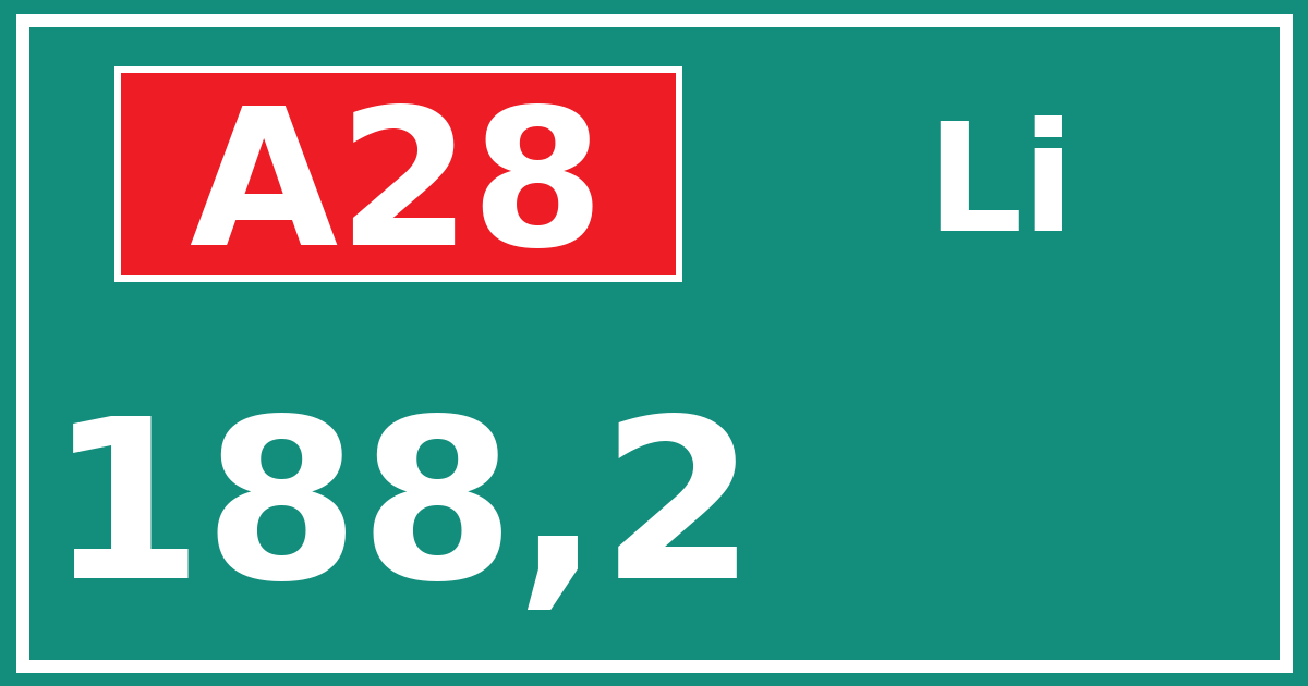 Hectometerbord A28 188,2 zijde Li