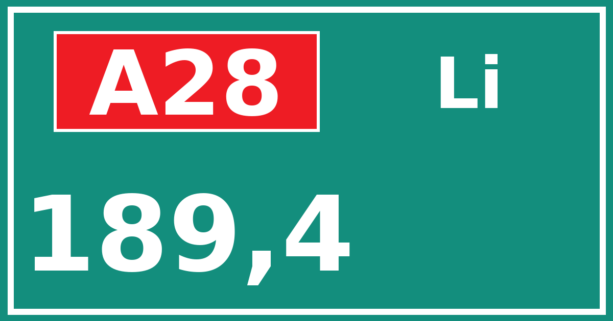 Hectometerbord A28 189,4 zijde Li