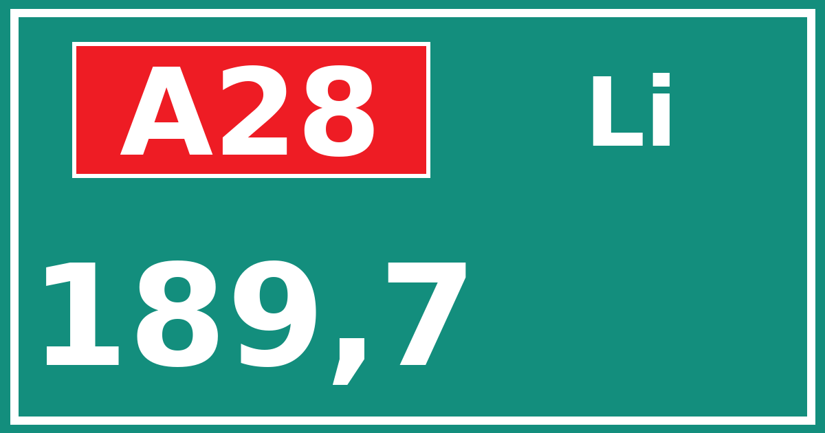 Hectometerbord A28 189,7 zijde Li