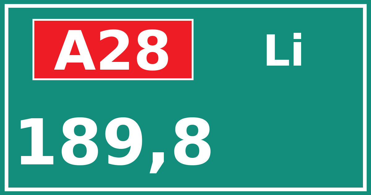 Hectometerbord A28 189,8 zijde Li