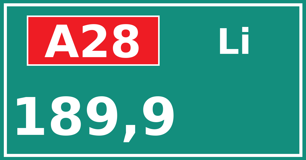 Hectometerbord A28 189,9 zijde Li