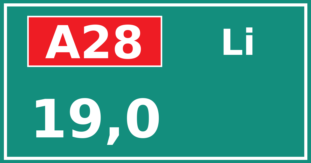 Hectometerbord A28 19,0 zijde Li