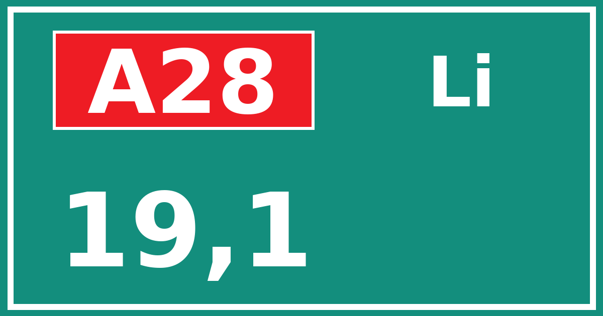 Hectometerbord A28 19,1 zijde Li