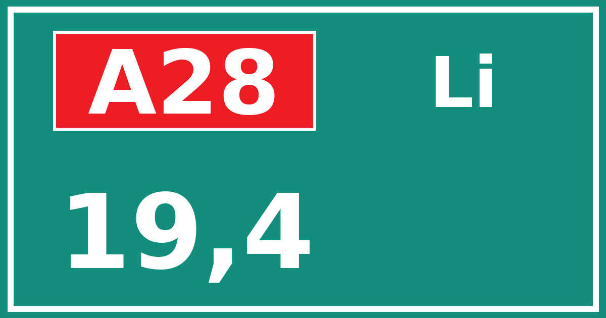 Hectometerbord A28 19,4 zijde Li