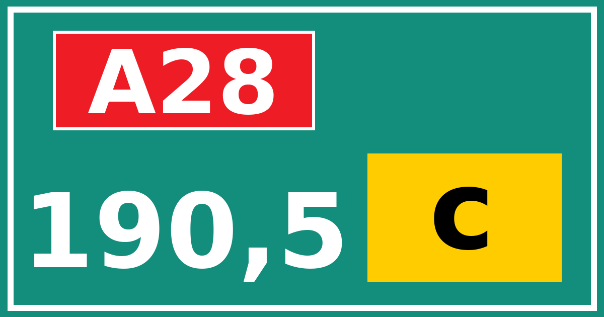 Hectometerbord A28 190,5 letter c