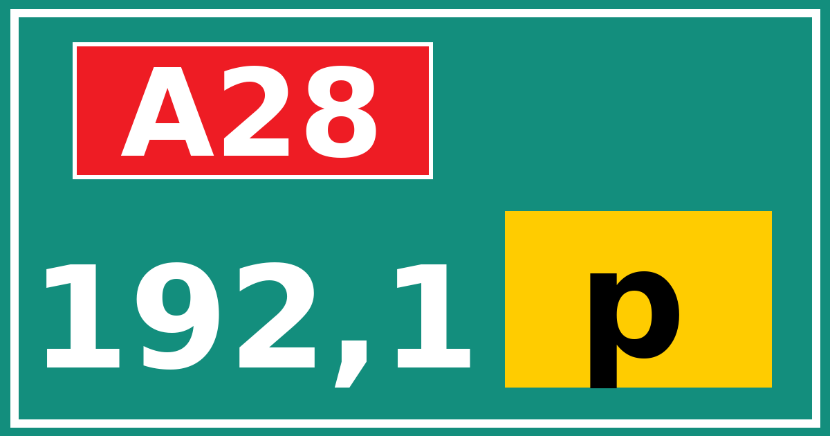 Hectometerbord A28 192,1 letter p