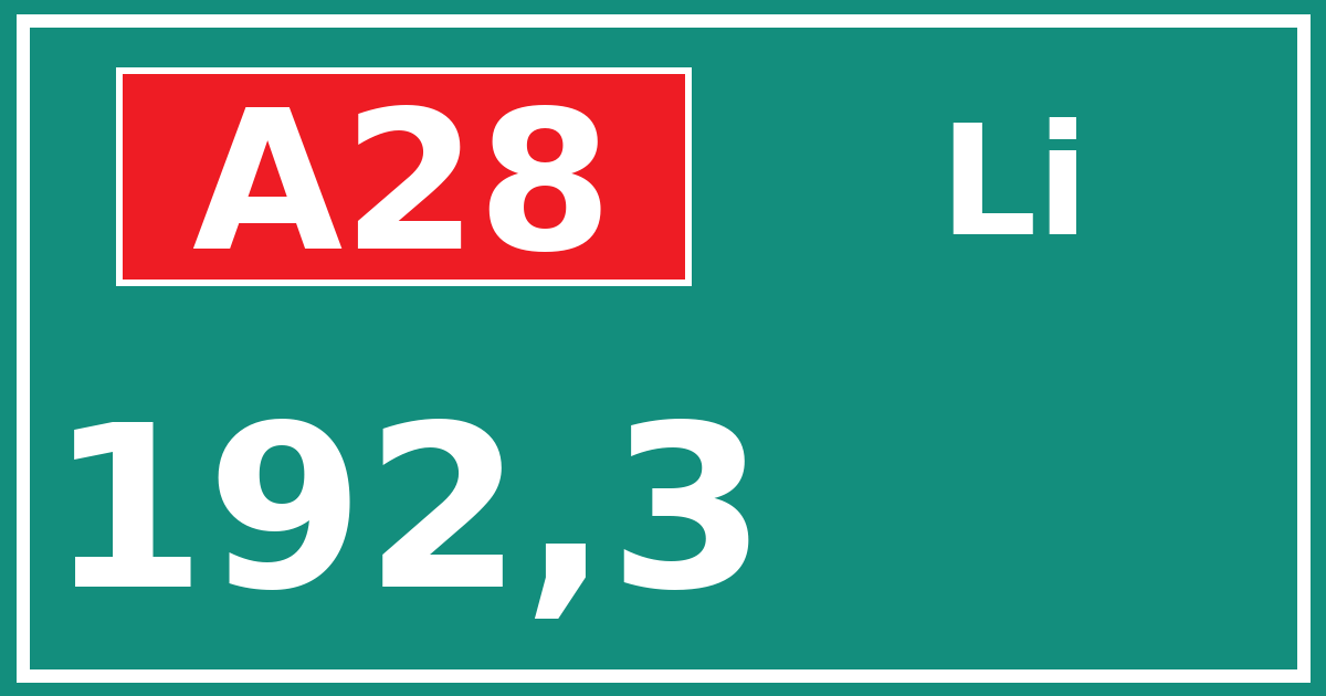 Hectometerbord A28 192,3 zijde Li