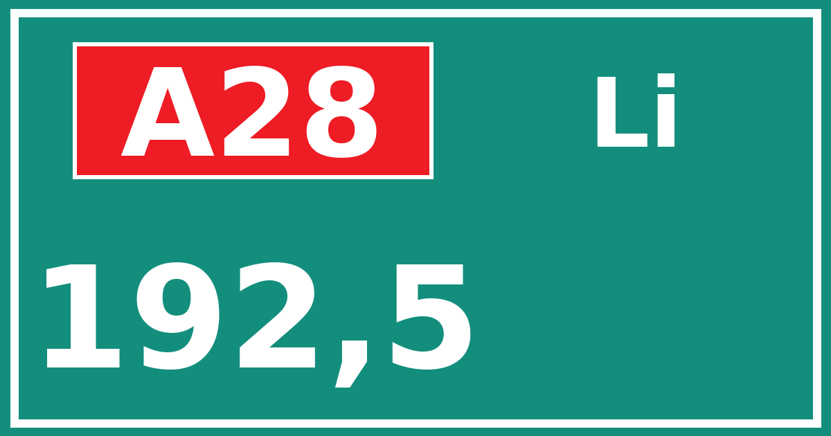 Hectometerbord A28 192,5 zijde Li