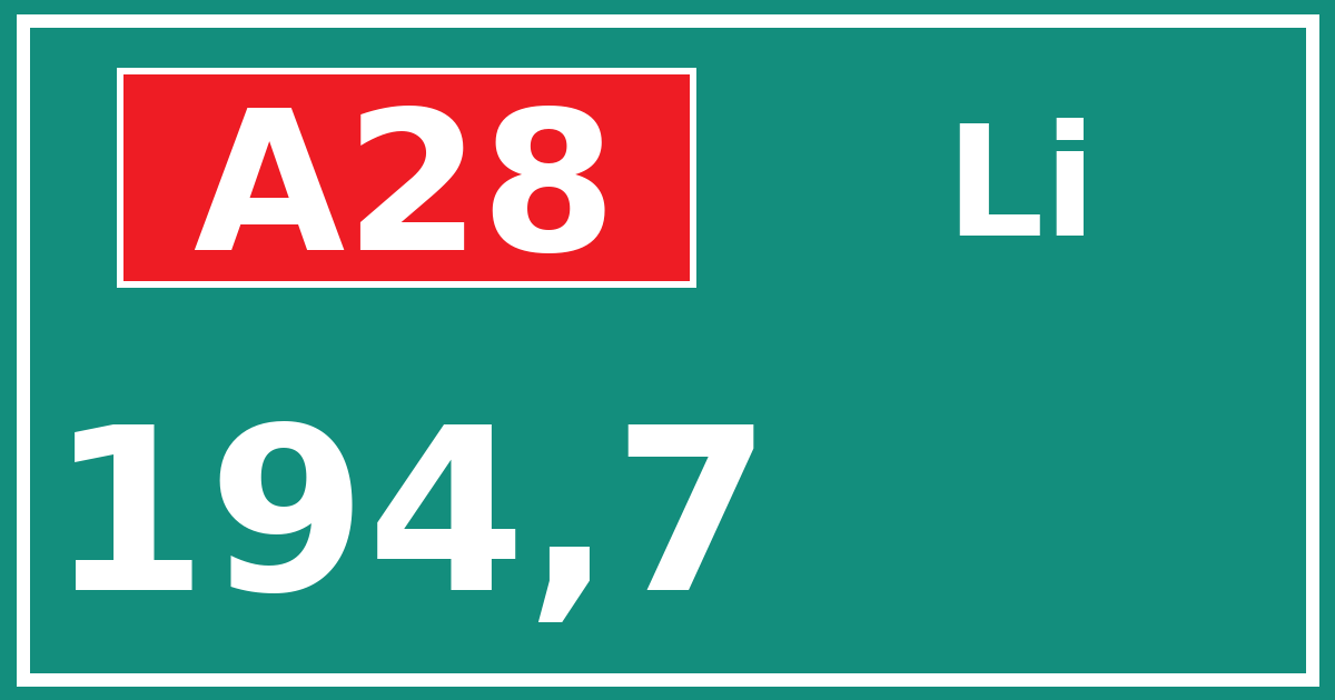 Hectometerbord A28 194,7 zijde Li