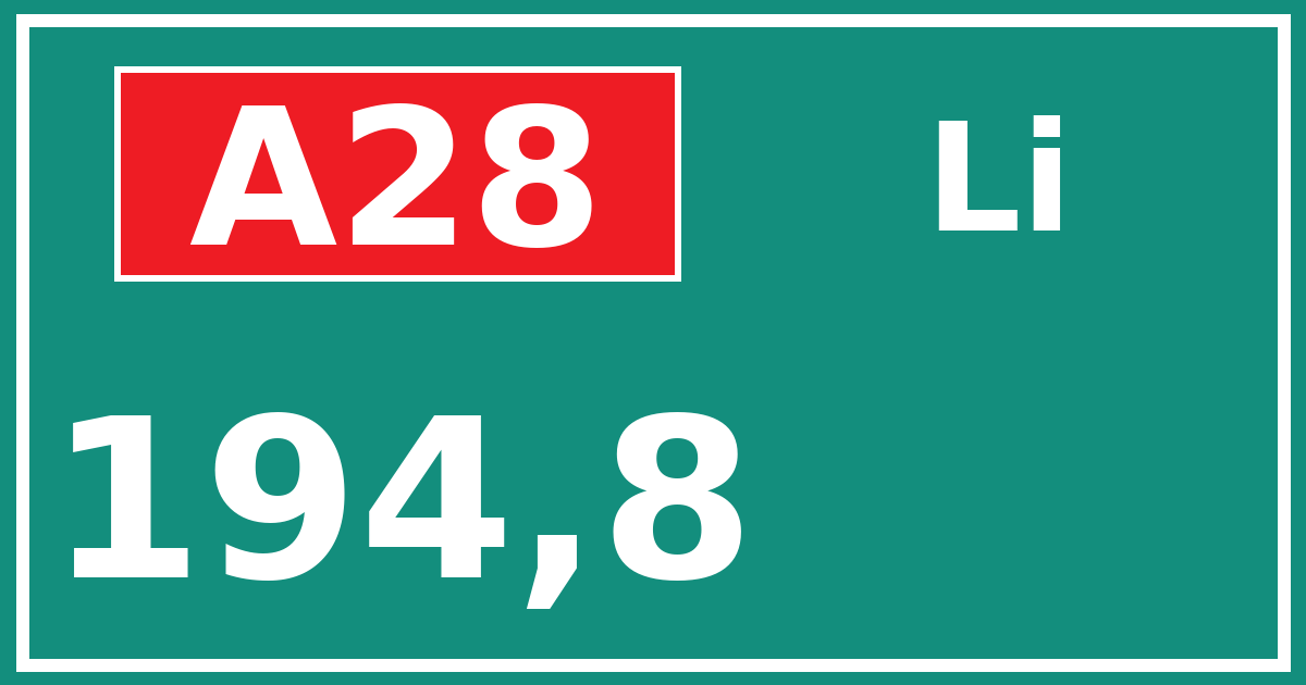 Hectometerbord A28 194,8 zijde Li