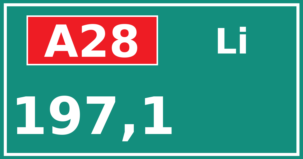 Hectometerbord A28 197,1 zijde Li